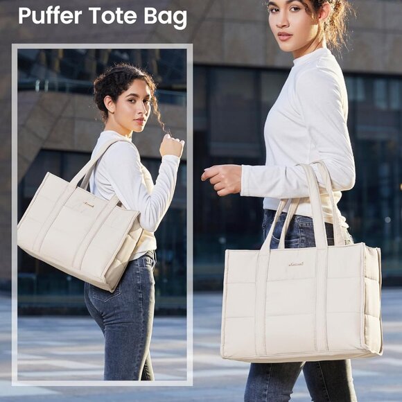 Laptop Bag for Women, Puffer Tote Bag for Work 15.6 Inch Large Computer Briefcas - Picture 2 of 9